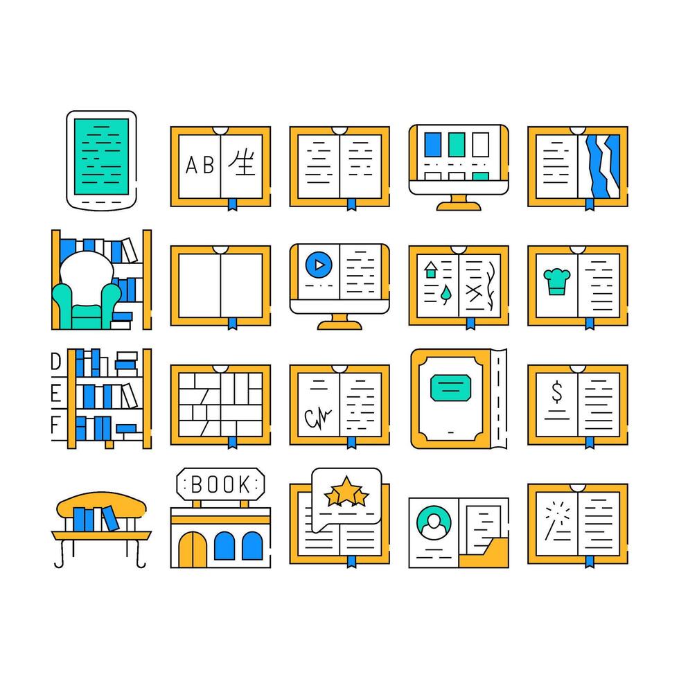 Book Library Shop Collection Icons Set vector