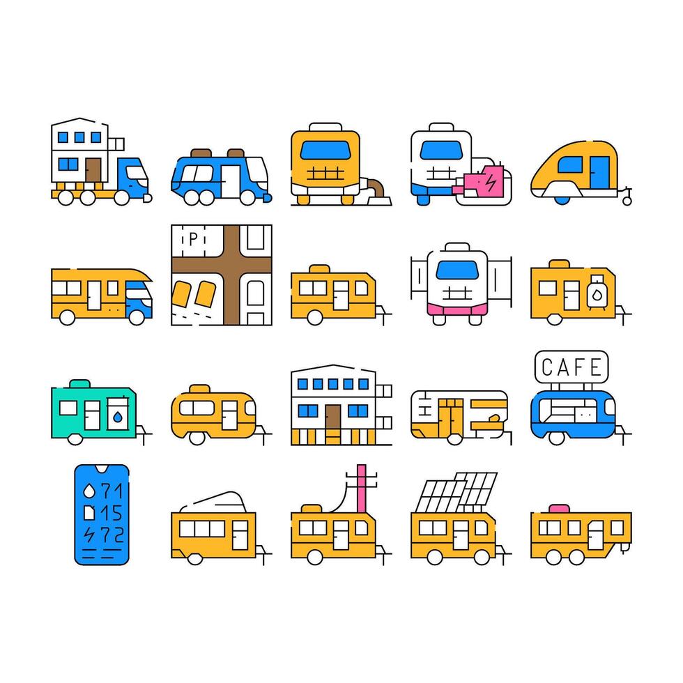 Modular House Trailer Collection Icons Set vector