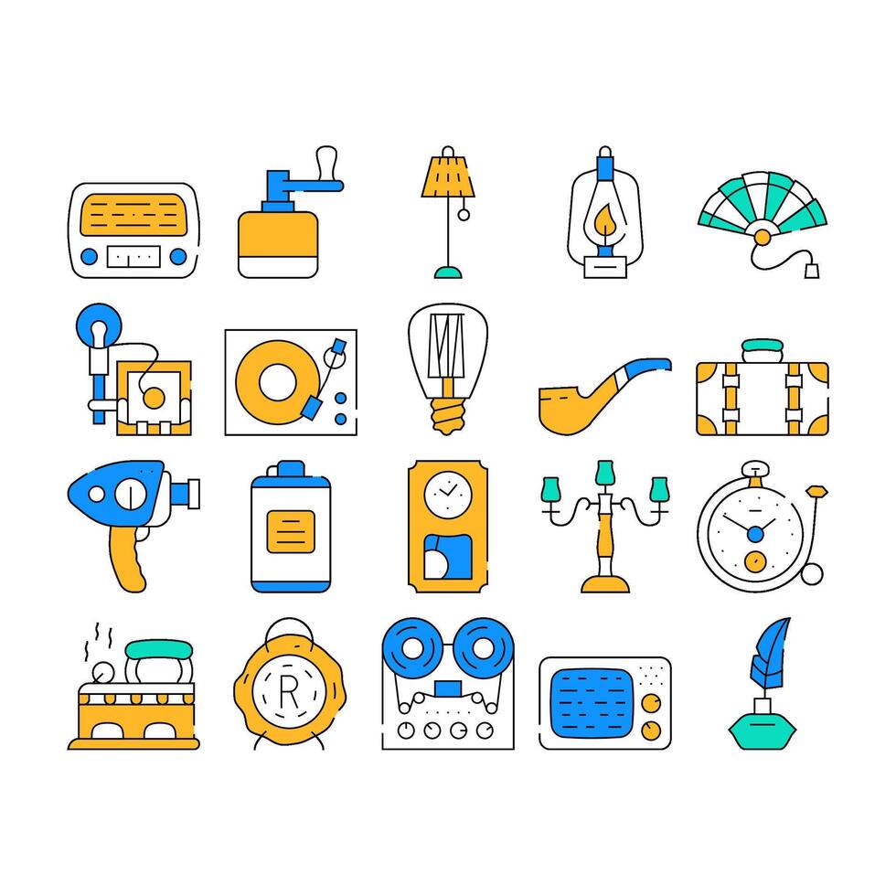 Retro Stuff Devices Collection Icons Set vector