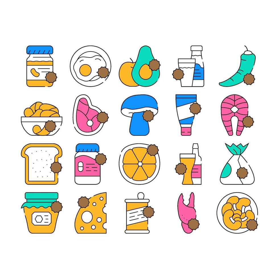 Allergy On Products Collection Icons Set vector
