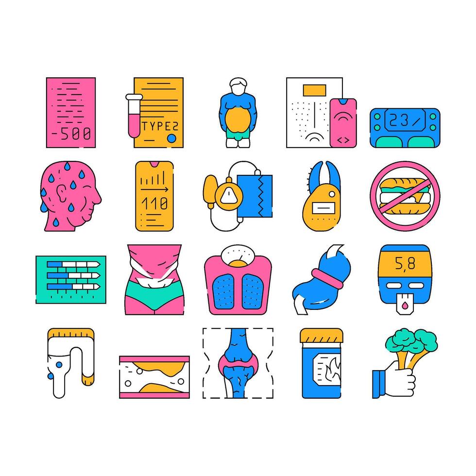 Cholesterol Overweight Collection Icons Set flat vector