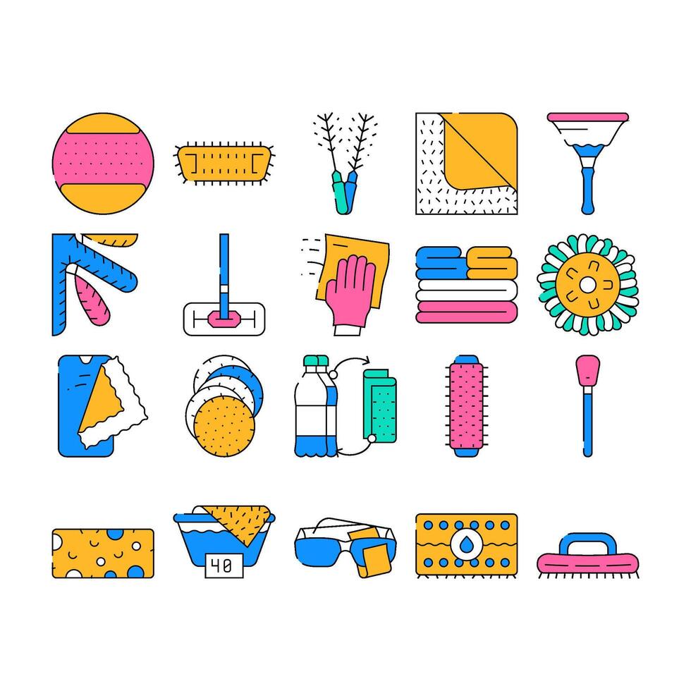 Microfiber For Clean Collection Icons Set vector