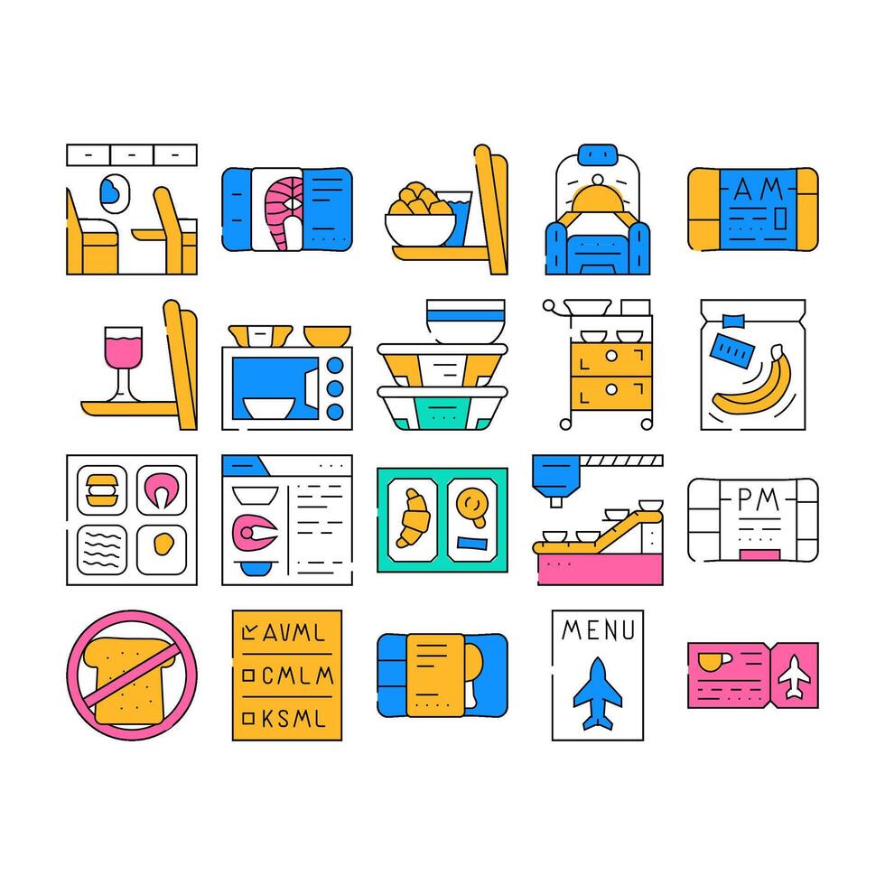 Airline Food Nutrition Collection Icons Set vector