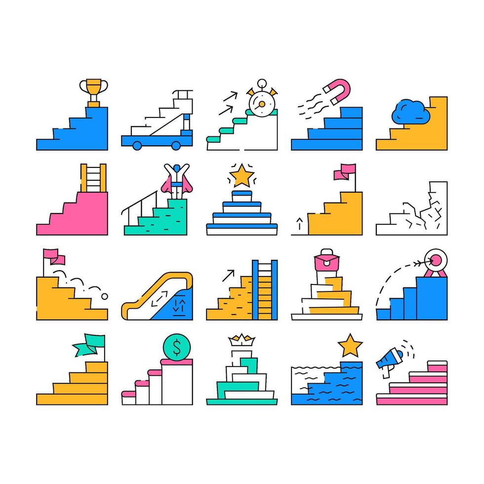 Stair And Achievement Collection Icons Set vector
