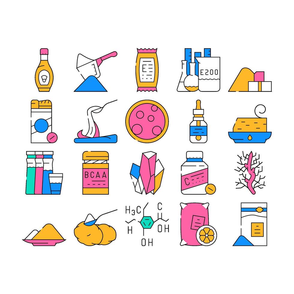 Food Additives Formula Collection Icons Set vector