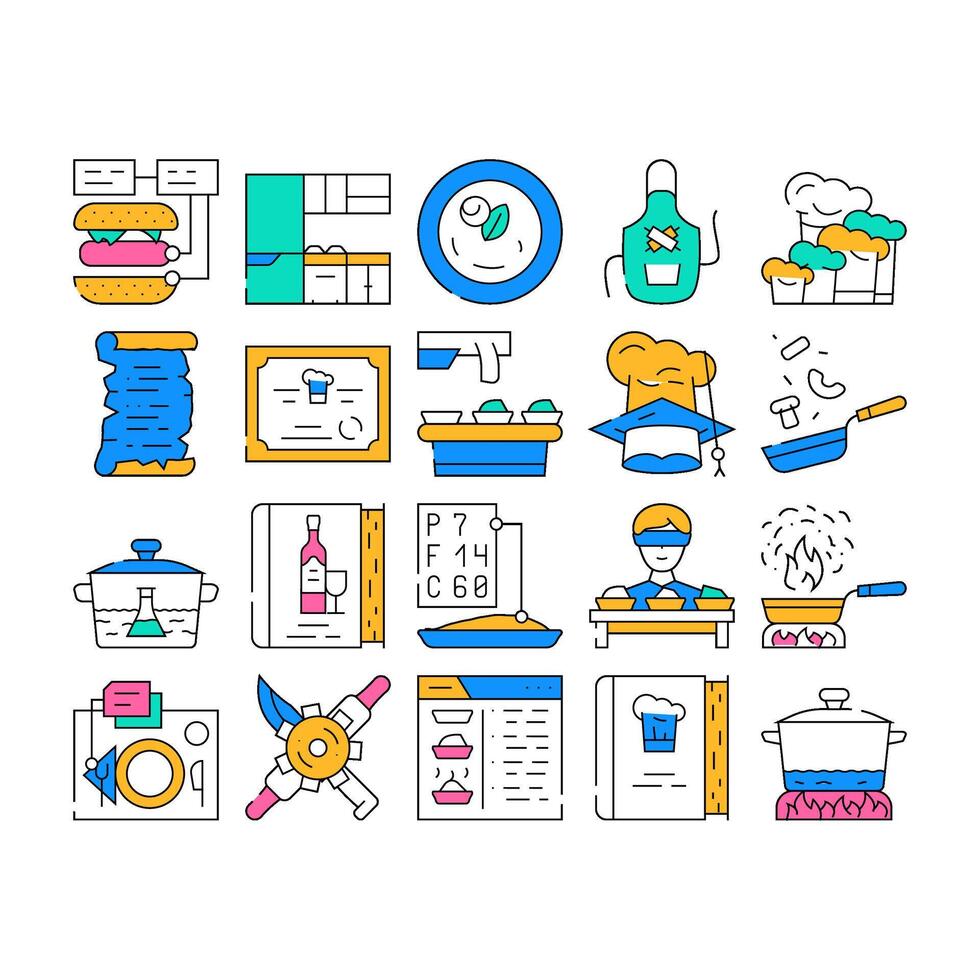 Cooking Courses Lesson Collection Icons Set vector