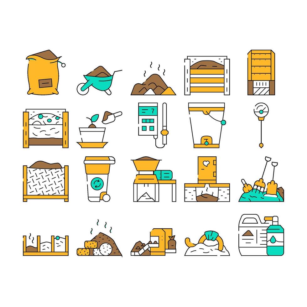 Compost Production Collection Icons Set vector