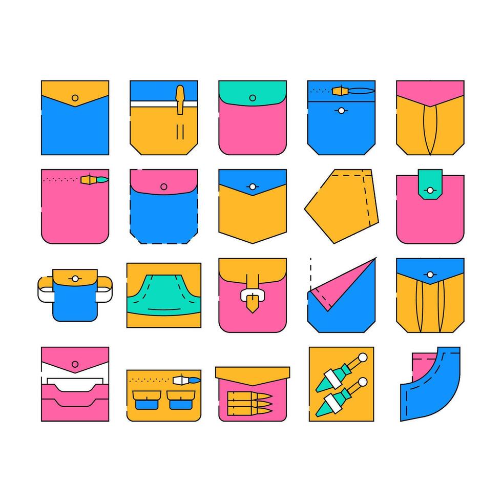 Patch Pocket Clothes Collection Icons Set vector