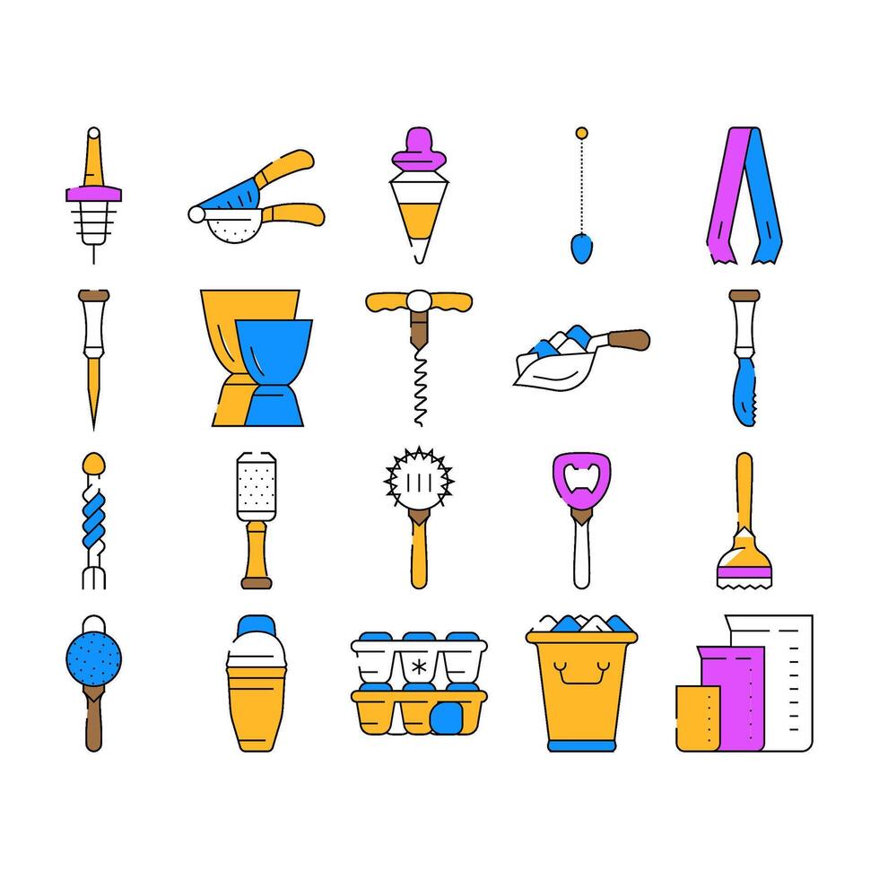 Bartender Accessory Collection Icons Set vector