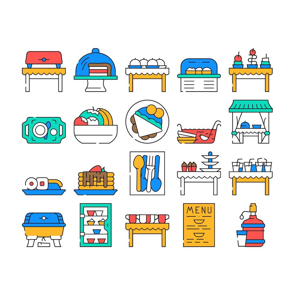 Buffet Food And Drinks Collection Icons Set vector