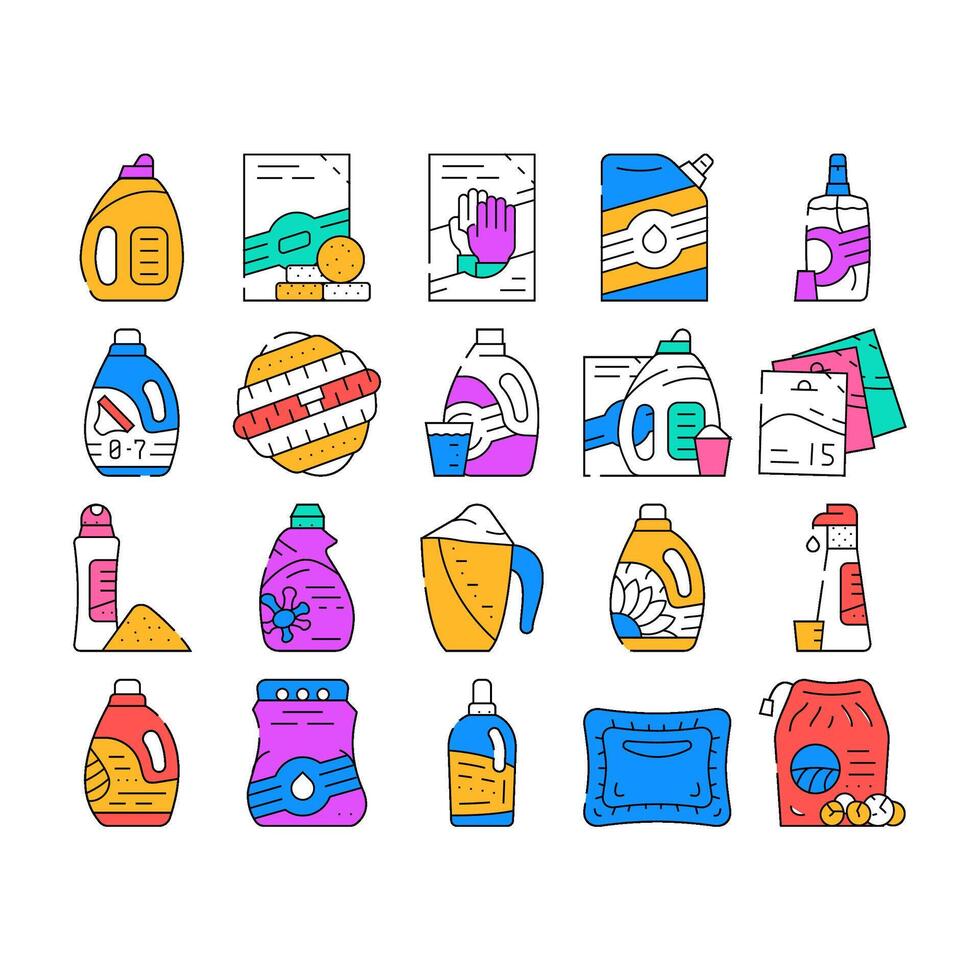 Detergent Washing Collection Icons Set vector