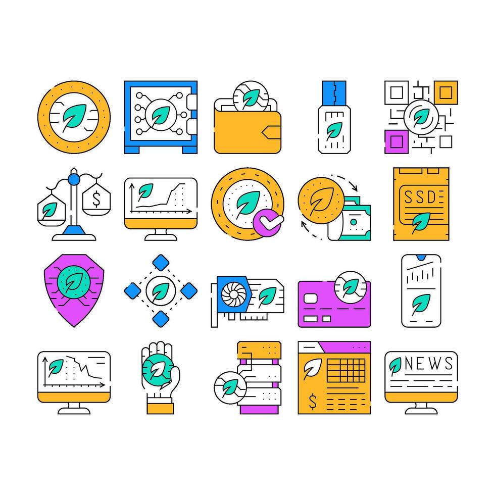 Chia Cryptocurrency Collection Icons Set vector