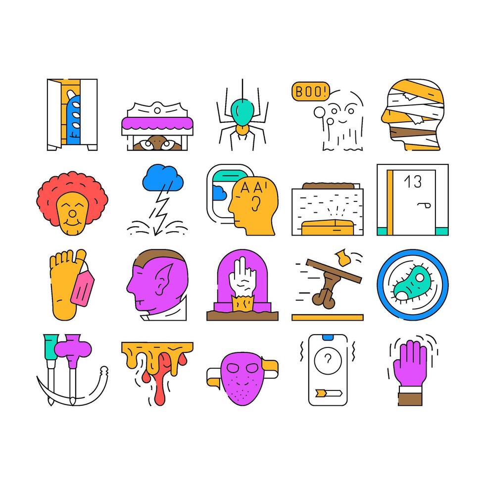 Fear Phobia Problem Collection Icons Set vector