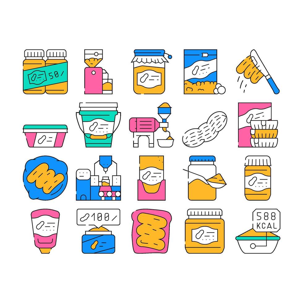 Peanut Butter Food Collection Icons Set vector