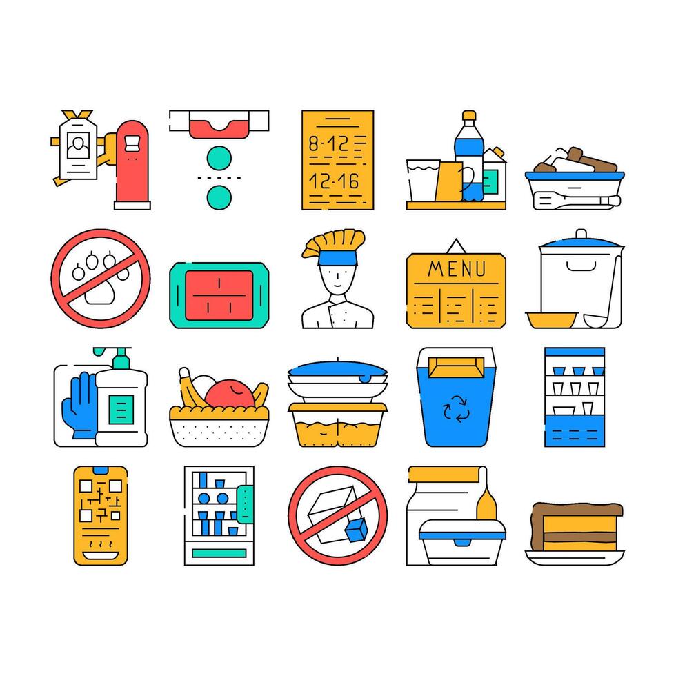 School Canteen Menu Collection Icons Set vector
