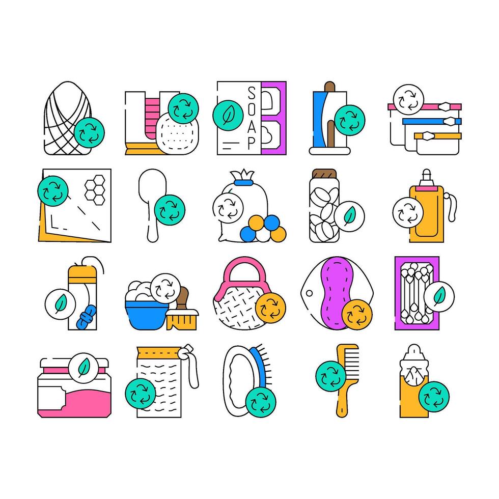 Zero Waste Products Collection Icons Set vector