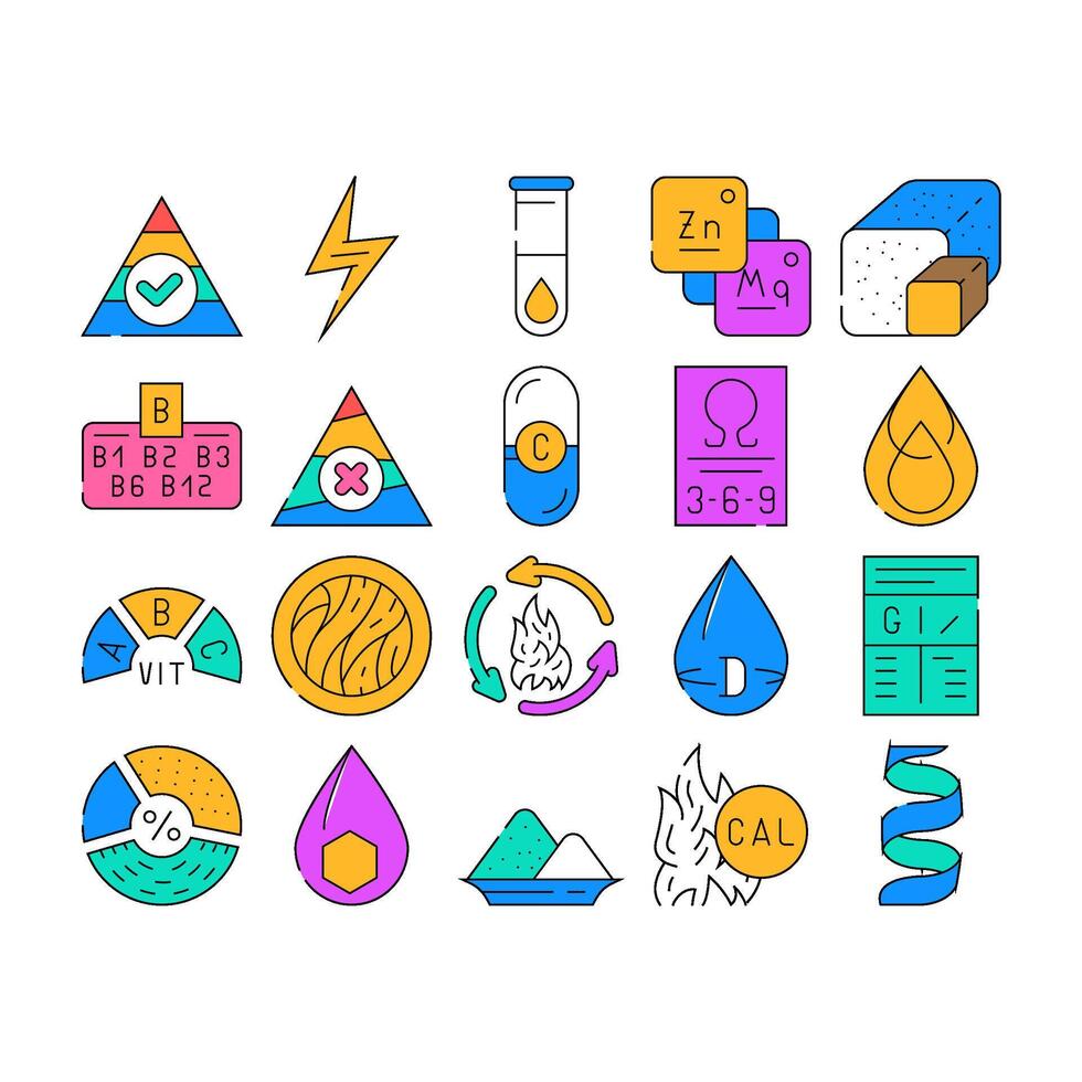 Nutrition Facts Diet Collection Icons Set vector
