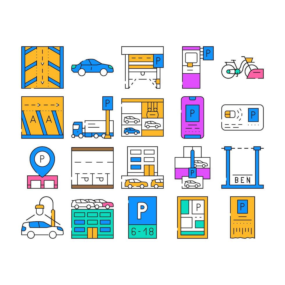 Parking Transport Collection Icons Set vector