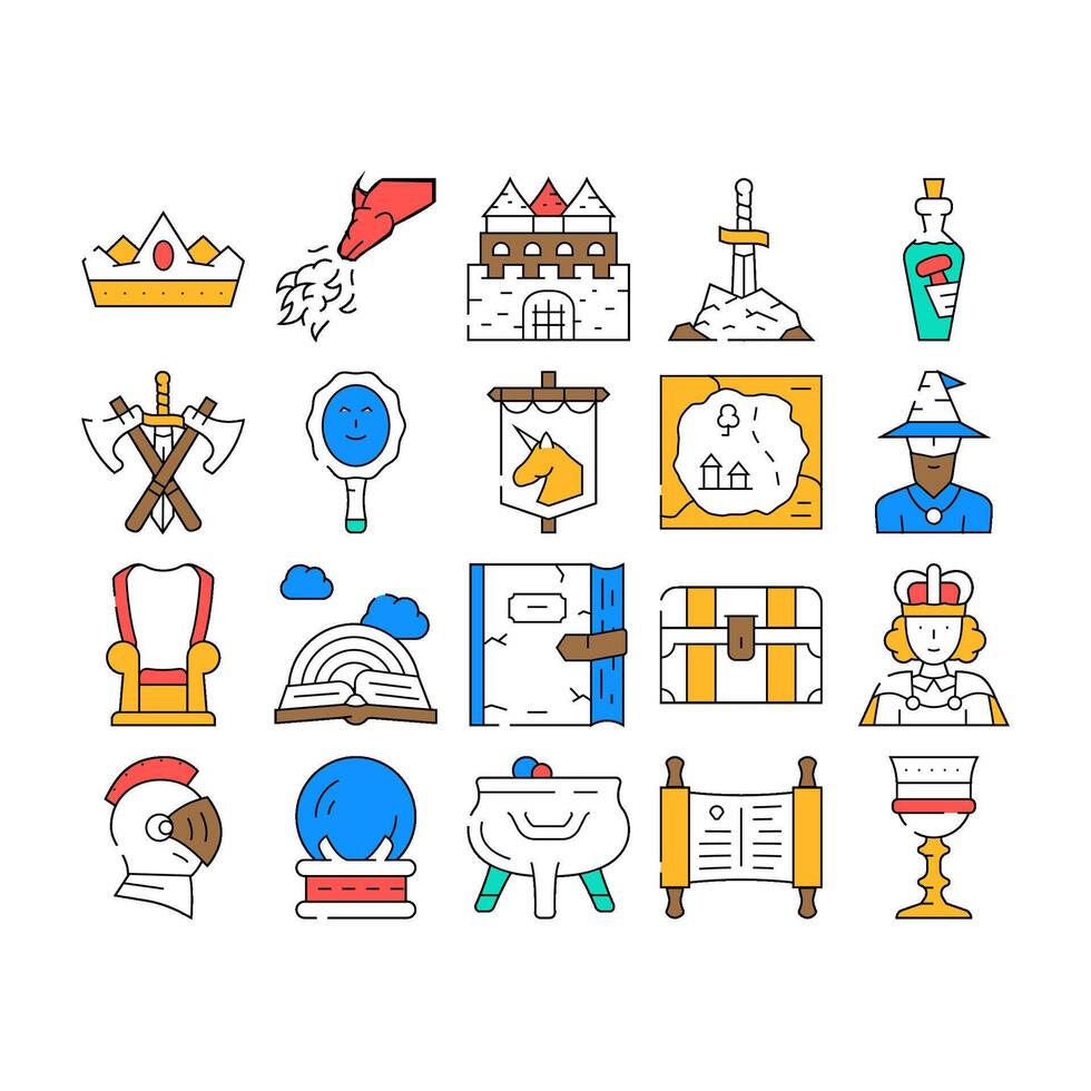 Fairy Tale Story Medieval Book Icons Set vector