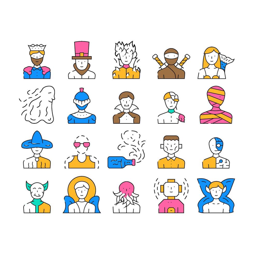 Fantasy And Magical Character Icons Set vector