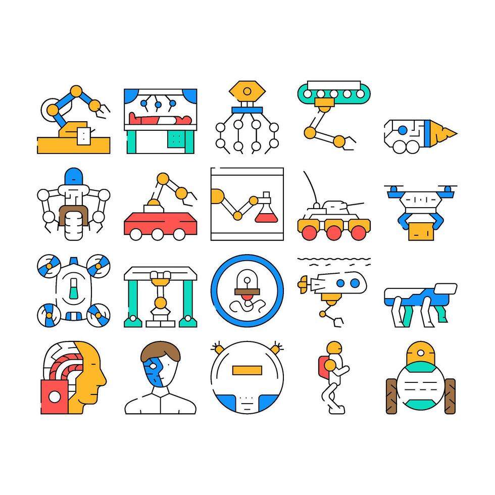 Robot Future Electronic Equipment Icons Set vector