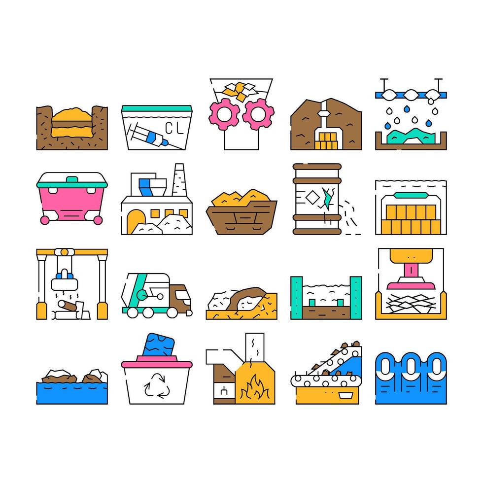 Solid Waste Management Business Icons Set vector