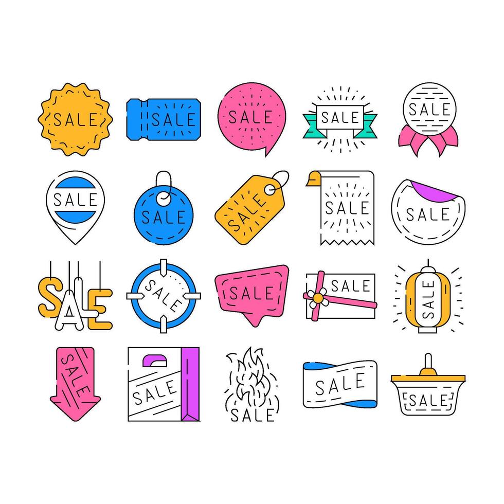 Summer Sale And Season Discount Icons Set vector