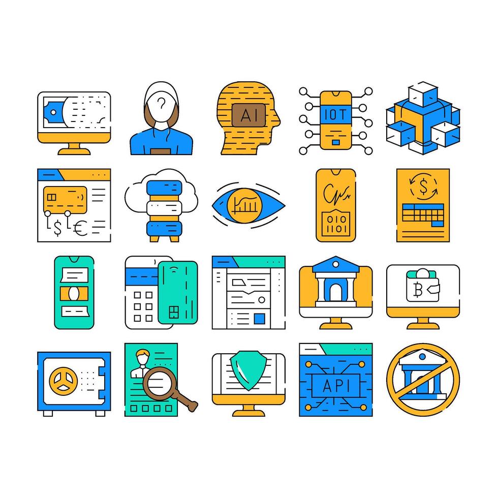Financial Technology And Software Icons Set vector