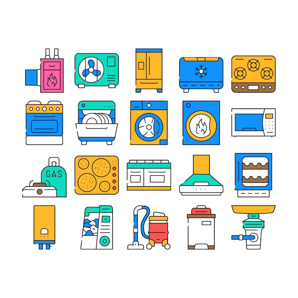 Appliances Domestic Technology Icons Set vector