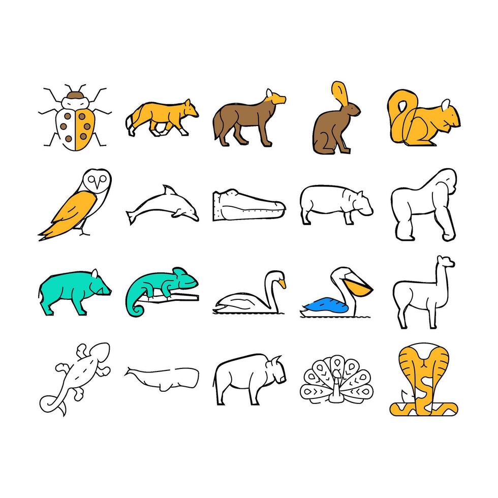 Wild Animals, Birds And Insects Icons Set vector