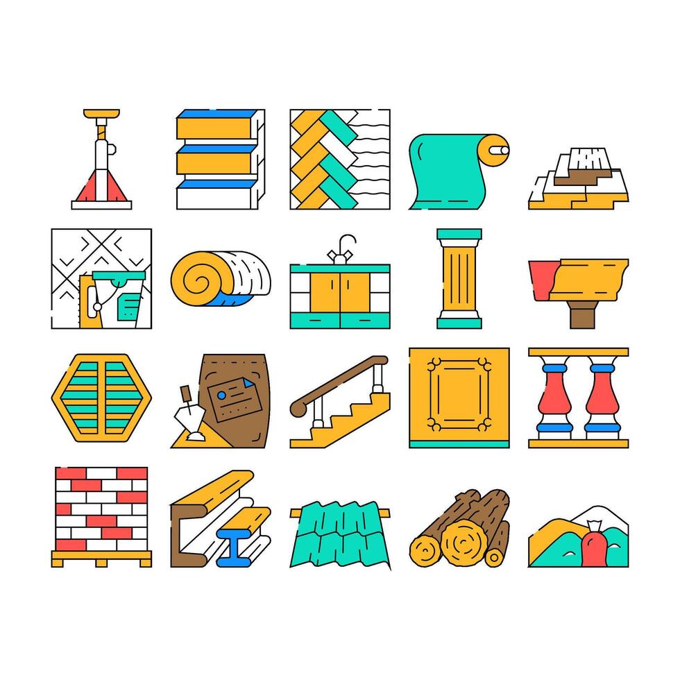 Building Materials And Supplies Icons Set vector