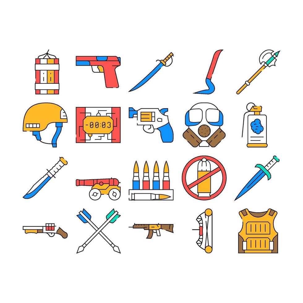 Weapon Military Army Equipment Icons Set vector