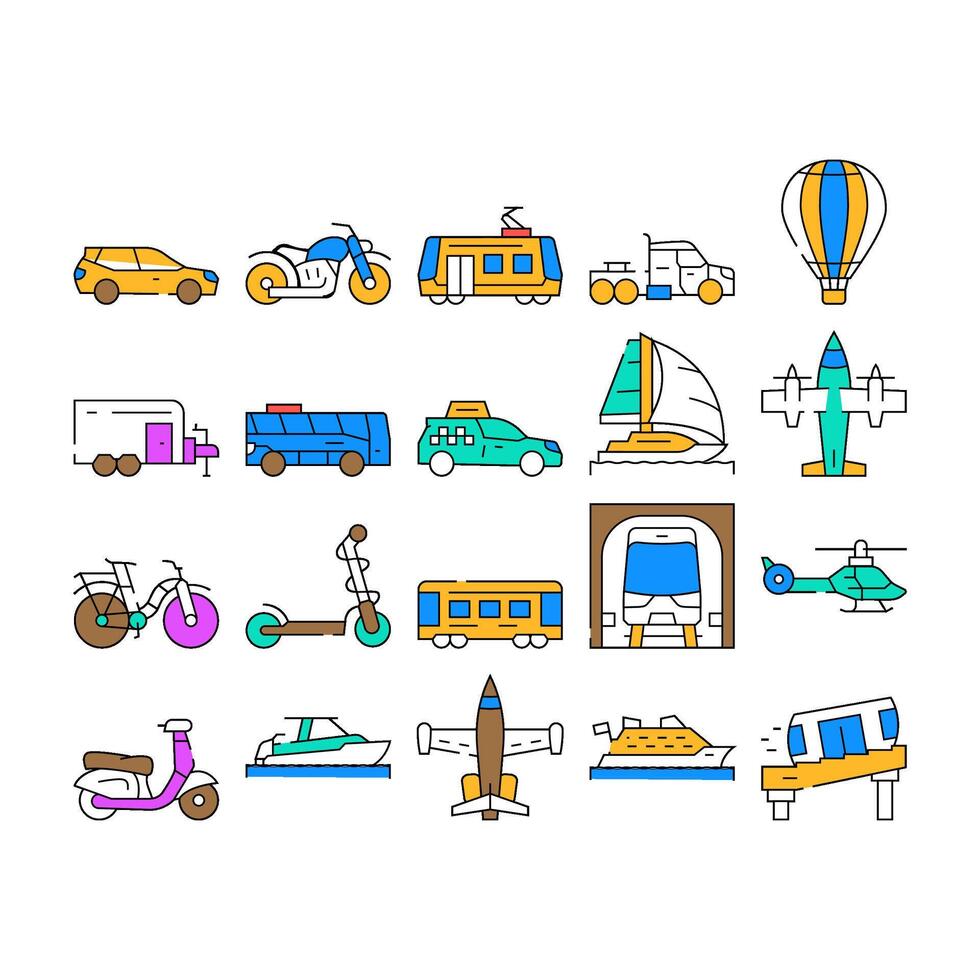 Transport Vehicle And Flying Icons Set vector