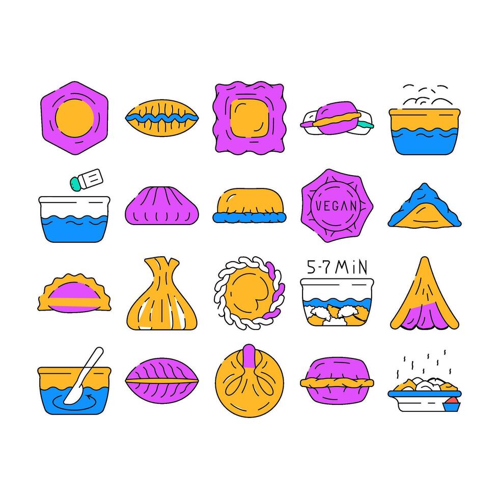 Dumpling Delicious Meal Recipe Icons Set vector