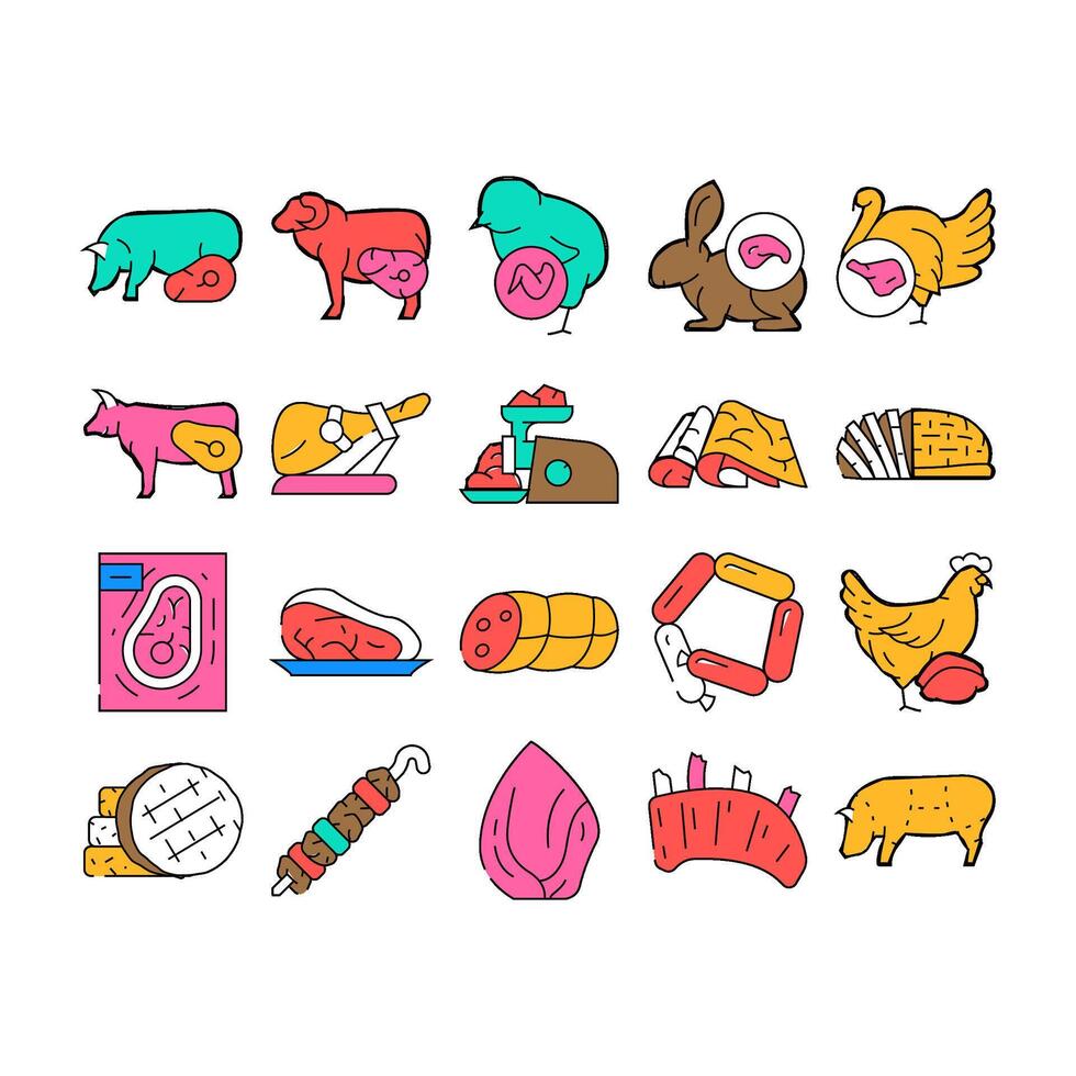 Meat Raw Food Domestic Animal Icons Set vector