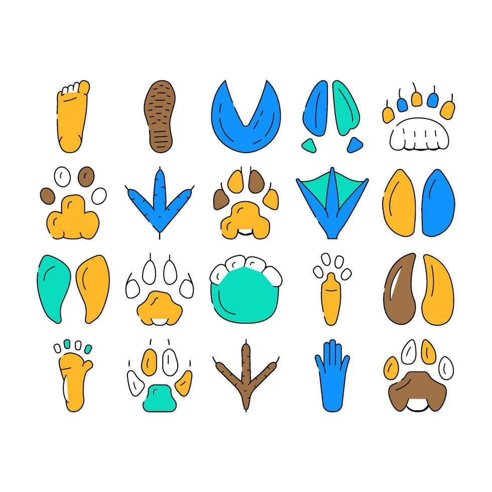 Hoof Print Animal, Bird And Human Shoe Set vector