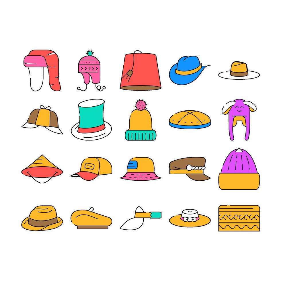 Headgear Stylish Head Clothes Icons Set vector