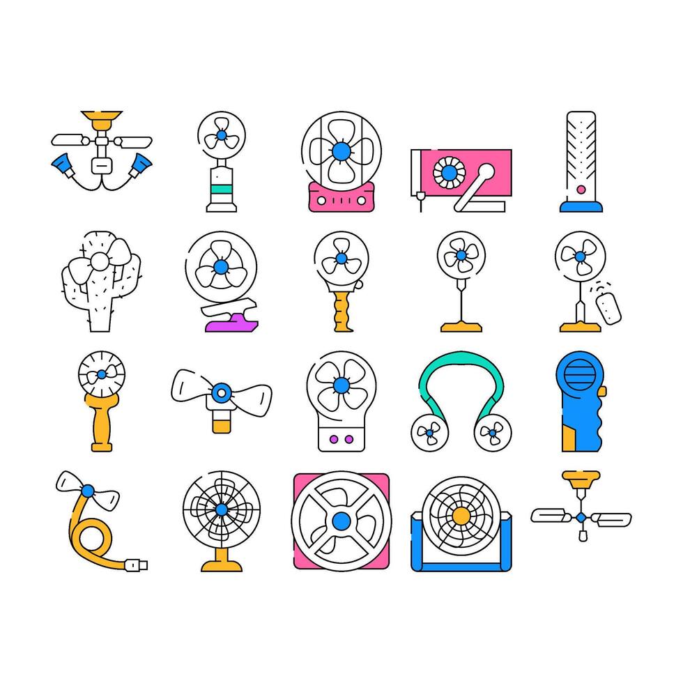 Fan Electronic Cooling Device Icons Set vector