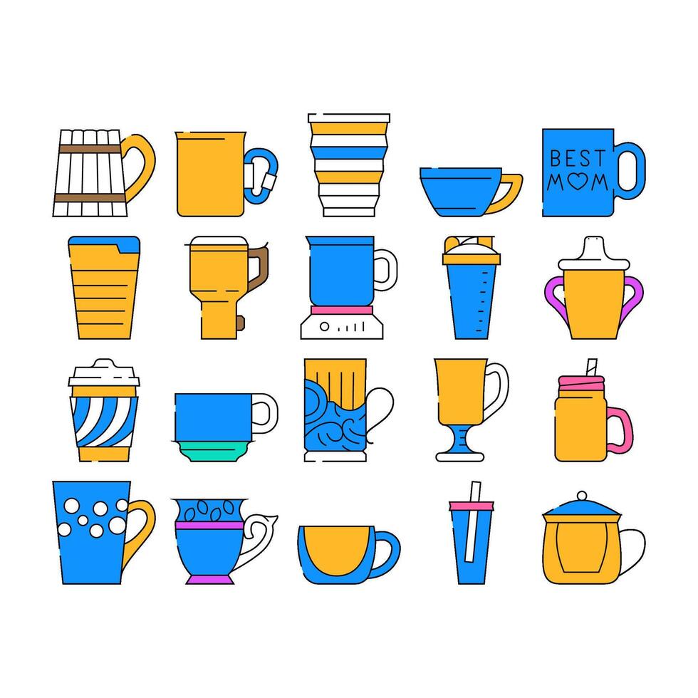 Cup Utensil For Drinking Beverage Icons Set vector