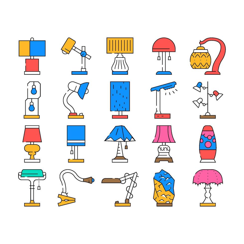 Lamp Equipment For Illuminate Icons Set vector