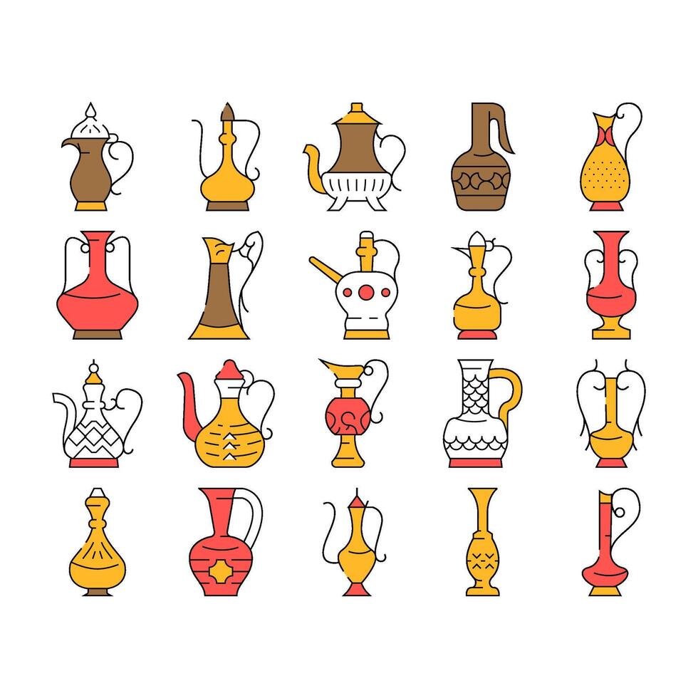 Arabic Jug Traditional Container Icons Set vector