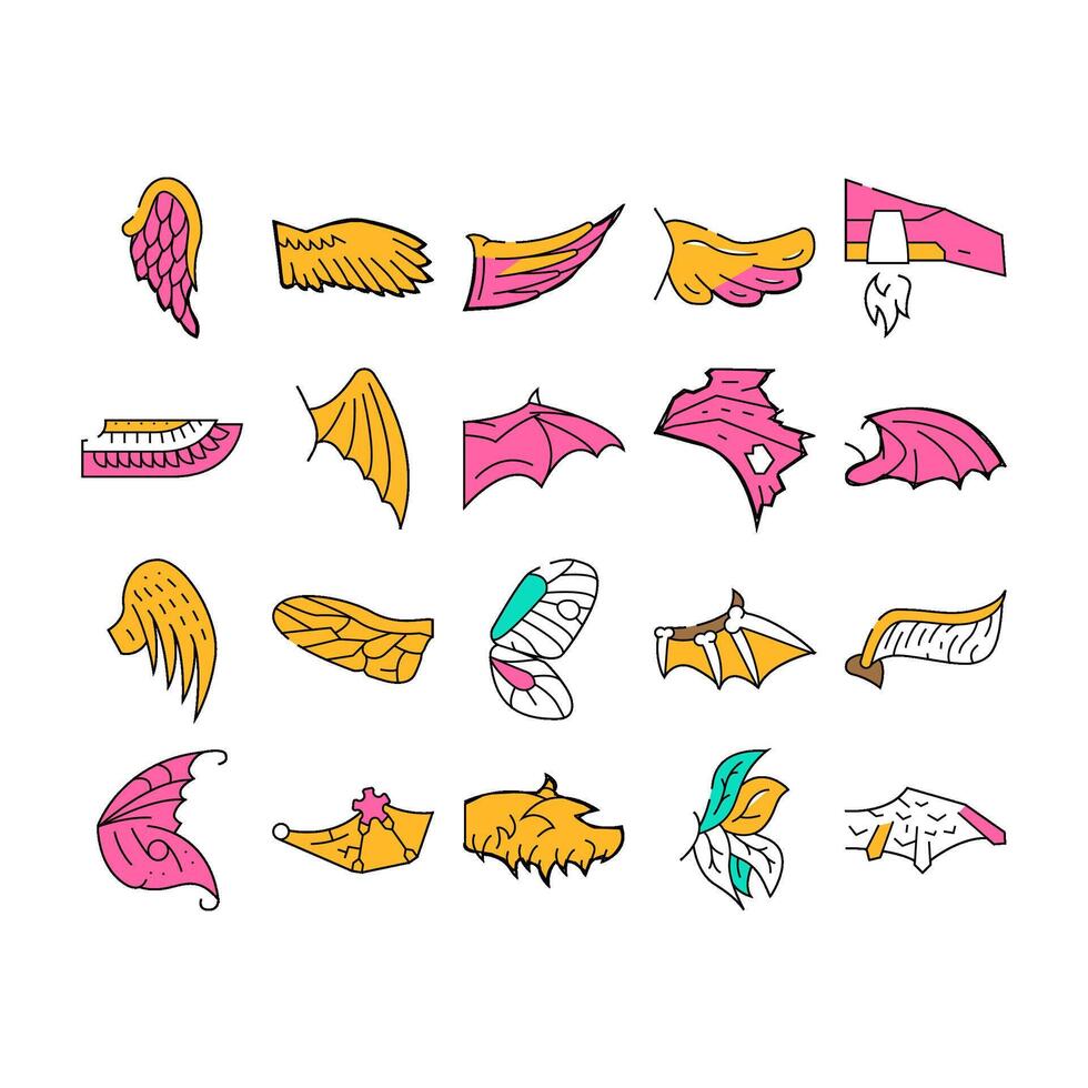 Wing Fly Animal, Bird And Insect Icons Set vector
