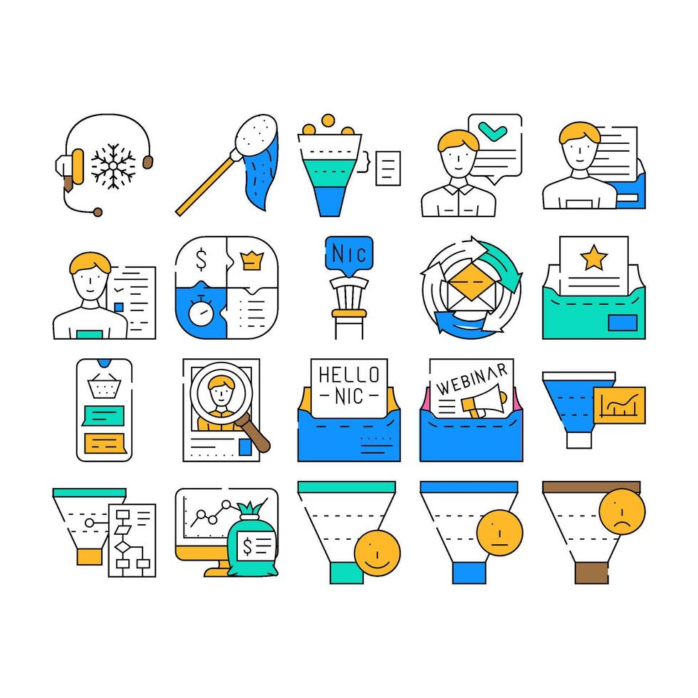 lead generation customer business icons set vector