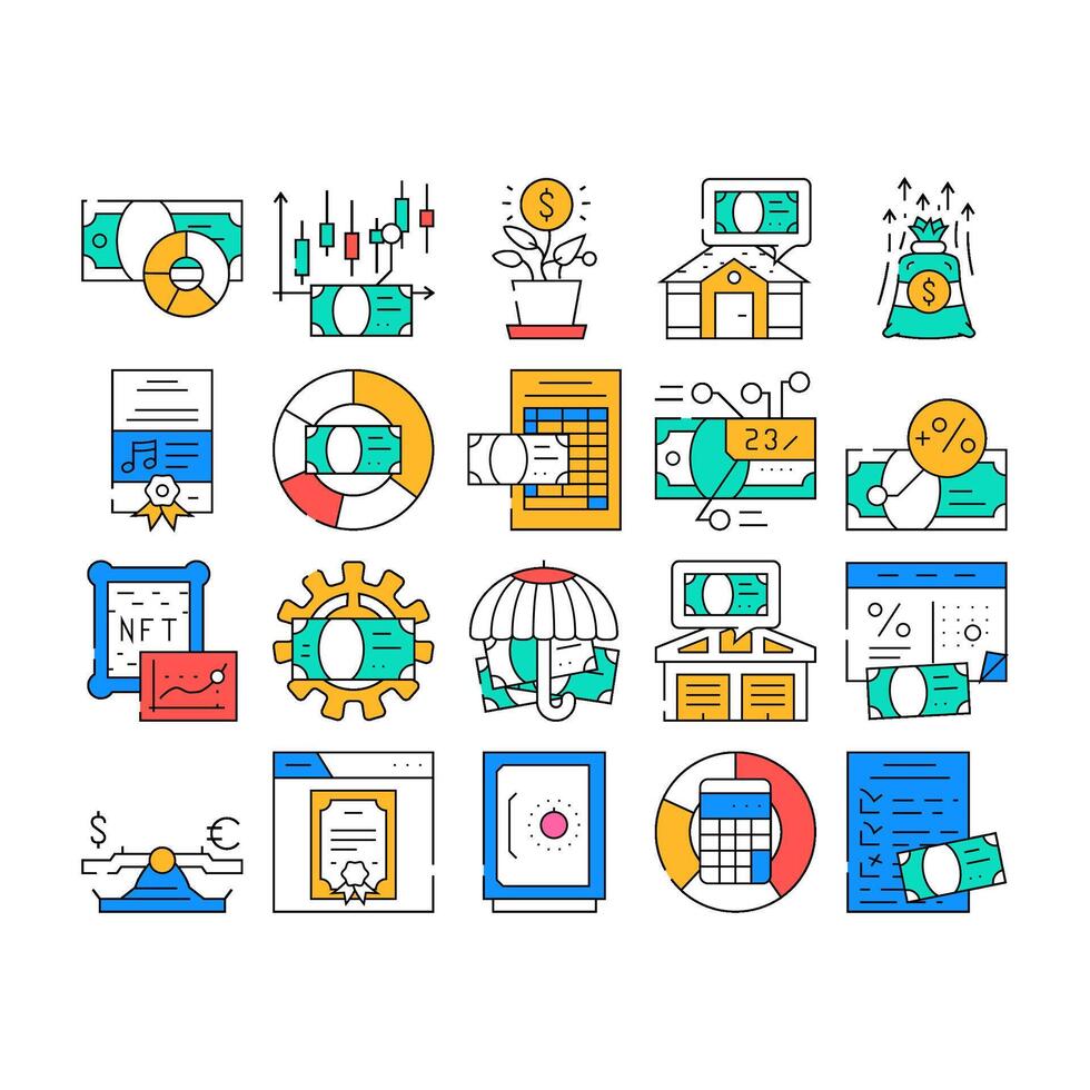 asset management digital business icons set vector