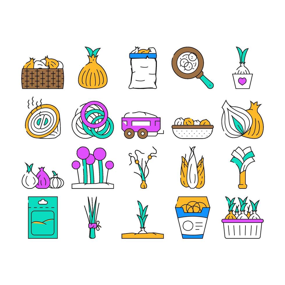 onion white red food vegetable icons set vector
