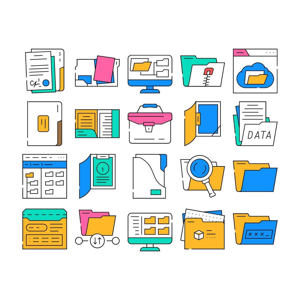 folder document business file icons set vector