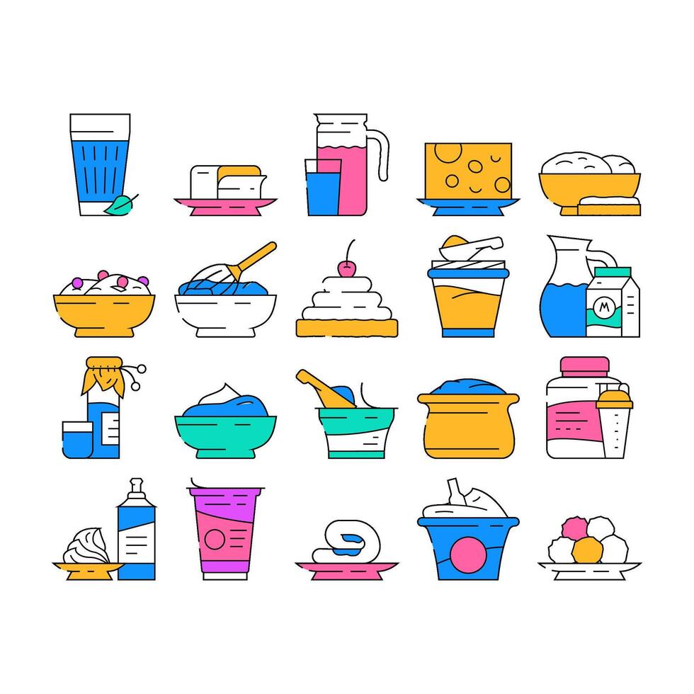 milk product dairy food yogurt icons set vector