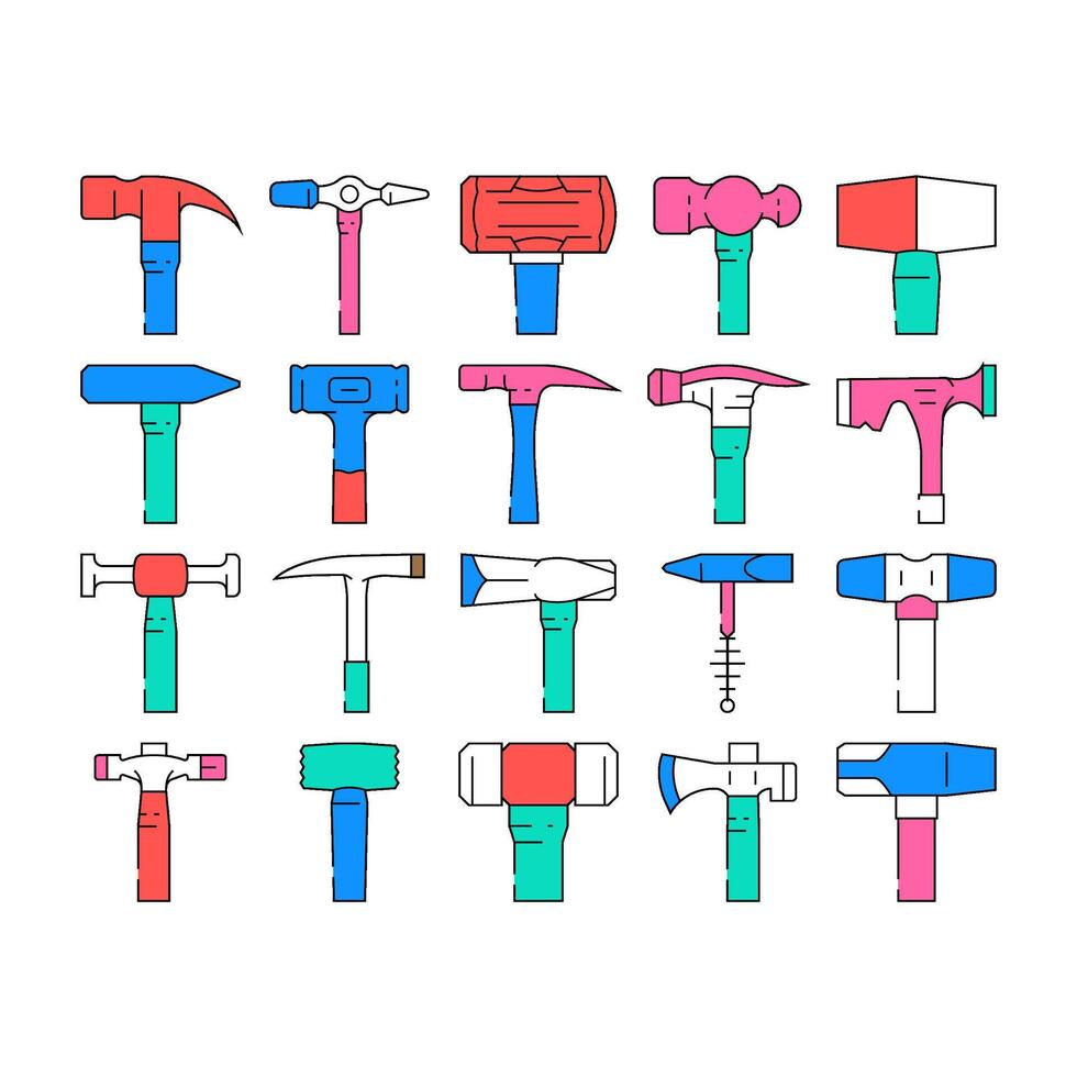 hammer tool construction icons set vector