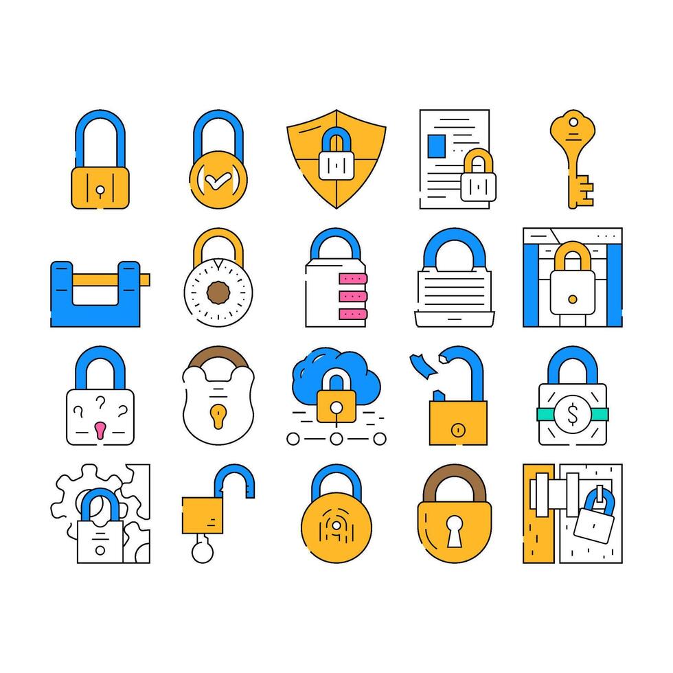 padlock lock safe password icons set vector