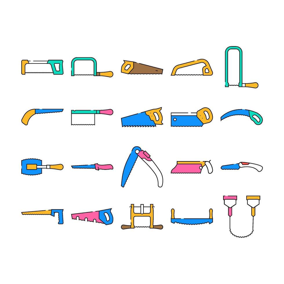 hand saw construction icons set vector